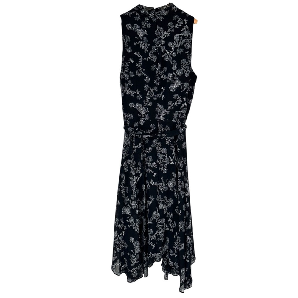 Lauren Ralph Lauren Black Floral Sleeveless Dress size 14 Tie Neck NWT Belted